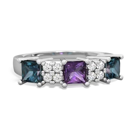 Amethyst Three Stone Diamond Cluster 14K White Gold ring R2592