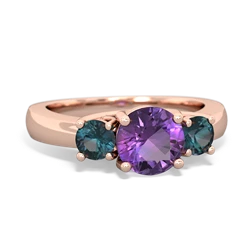 Amethyst Three Stone Round Trellis 14K Rose Gold ring R4018