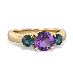 Amethyst Three Stone Round Trellis 14K Yellow Gold ring R4018