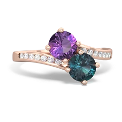 Amethyst Channel Set Two Stone 14K Rose Gold ring R5303