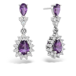 Amethyst Halo Pear Dangle 14K White Gold earrings E1882