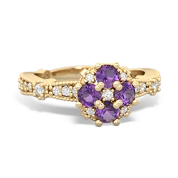 Amethyst Sparkling Tiara Cluster 14K Yellow Gold ring R26293RD