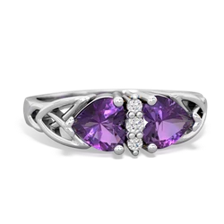 Amethyst Celtic Knot Double Heart 14K White Gold ring R5040