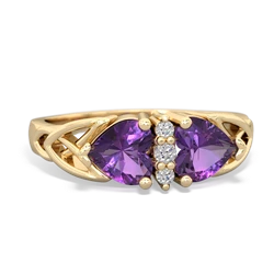 Amethyst Celtic Knot Double Heart 14K Yellow Gold ring R5040