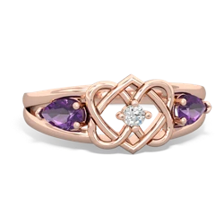 Amethyst Hearts Intertwined 14K Rose Gold ring R5880