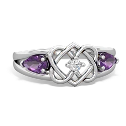 Amethyst Hearts Intertwined 14K White Gold ring R5880