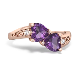 Amethyst Snuggling Hearts 14K Rose Gold ring R2178