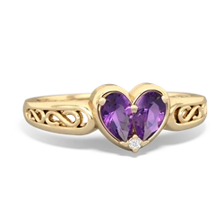 Amethyst Filligree 'One Heart' 14K Yellow Gold ring R5070