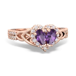 Amethyst Celtic Knot Two Hearts As One 14K Rose Gold ring R2644HRT