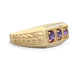 Lab Pink Sapphire Three Stone Tire Tread Men's 14K Yellow Gold ring R0520