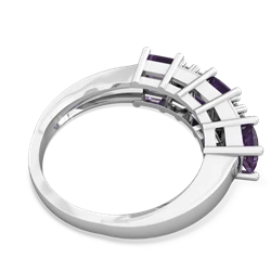 Amethyst Three Stone Diamond Cluster 14K White Gold ring R2592