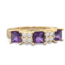 Lab Pink Sapphire Three Stone Diamond Cluster 14K Yellow Gold ring R2592