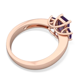 Lab Pink Sapphire Three Stone Emerald-Cut Trellis 14K Rose Gold ring R4021