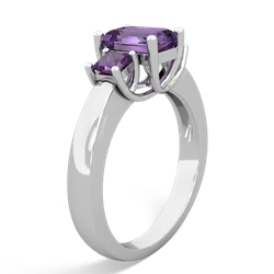 Lab Pink Sapphire Three Stone Emerald-Cut Trellis 14K White Gold ring R4021