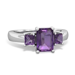 Lab Pink Sapphire Three Stone Emerald-Cut Trellis 14K White Gold ring R4021