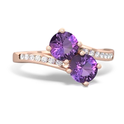 Amethyst Channel Set Two Stone 14K Rose Gold ring R5303