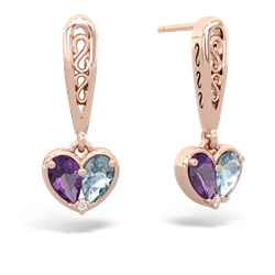 Amethyst Filligree Heart 14K Rose Gold earrings E5070