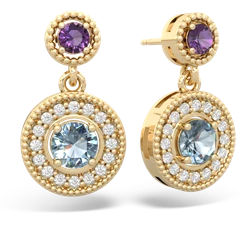 Amethyst Halo Dangle 14K Yellow Gold earrings E5319