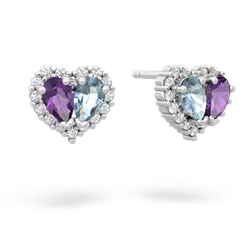 Amethyst Halo 14K White Gold earrings E7008