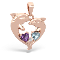 Amethyst Dolphin Heart 14K Rose Gold pendant P5820