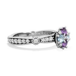 Amethyst Sparkling Tiara Cluster 14K White Gold ring R26293RD