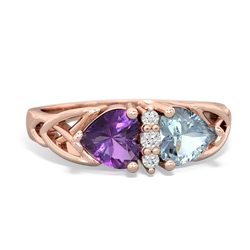 Amethyst Celtic Knot Double Heart 14K Rose Gold ring R5040