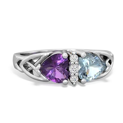 Amethyst Celtic Knot Double Heart 14K White Gold ring R5040