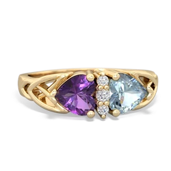 Amethyst Celtic Knot Double Heart 14K Yellow Gold ring R5040