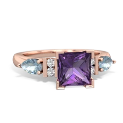 Amethyst 6Mm Princess Eternal Embrace Engagement 14K Rose Gold ring C2002