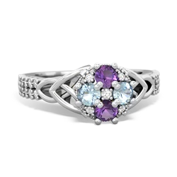 Amethyst Celtic Knot Cluster Engagement 14K White Gold ring R26443RD