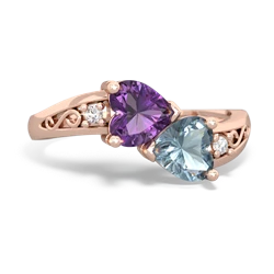 Amethyst Snuggling Hearts 14K Rose Gold ring R2178