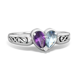 Amethyst Filligree 'One Heart' 14K White Gold ring R5070