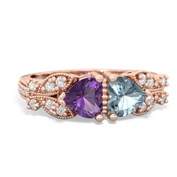 Amethyst Diamond Butterflies 14K Rose Gold ring R5601