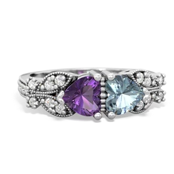 Amethyst Diamond Butterflies 14K White Gold ring R5601