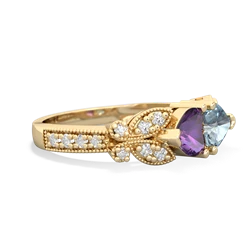 Amethyst Diamond Butterflies 14K Yellow Gold ring R5601