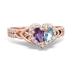 Amethyst Celtic Knot Two Hearts As One 14K Rose Gold ring R2644HRT