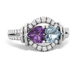 Amethyst Art-Deco Keepsake 14K White Gold ring R5630