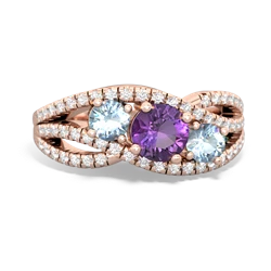 Amethyst Three Stone Aurora 14K Rose Gold ring R3080