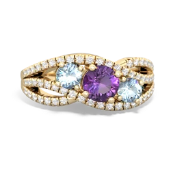 Amethyst Three Stone Aurora 14K Yellow Gold ring R3080