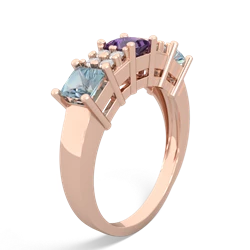 Amethyst Three Stone Diamond Cluster 14K Rose Gold ring R2592