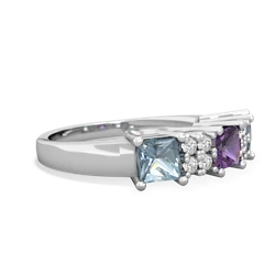 Amethyst Three Stone Diamond Cluster 14K White Gold ring R2592