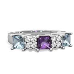 Amethyst Three Stone Diamond Cluster 14K White Gold ring R2592