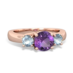 Amethyst Three Stone Round Trellis 14K Rose Gold ring R4018