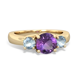 Amethyst Three Stone Round Trellis 14K Yellow Gold ring R4018