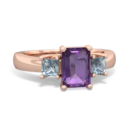 Amethyst Three Stone Emerald-Cut Trellis 14K Rose Gold ring R4021