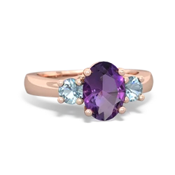 Amethyst Three Stone Oval Trellis 14K Rose Gold ring R4024