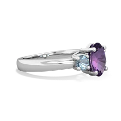 Amethyst Three Stone Oval Trellis 14K White Gold ring R4024