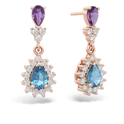 Amethyst Halo Pear Dangle 14K Rose Gold earrings E1882