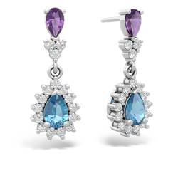 Amethyst Halo Pear Dangle 14K White Gold earrings E1882