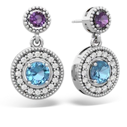 Amethyst Halo Dangle 14K White Gold earrings E5319